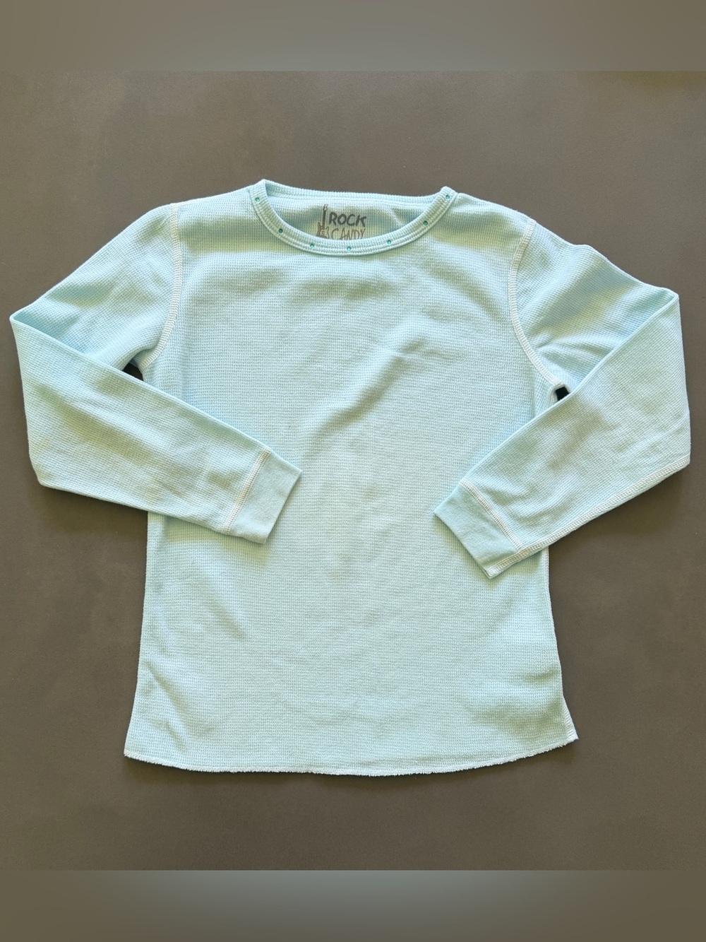 Rock & Candy Mint Blue Long Sleeve Waffle Knit Top 6X
